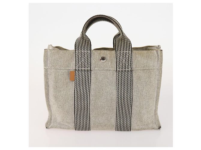 Hermès Borsa Fourre Tout HERMES Cotton 4 Set White Black Red Auth 176443 Nero Bianco Rosso - vista 8