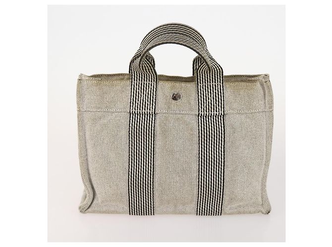 Hermès Borsa Fourre Tout HERMES Cotton 4 Set White Black Red Auth 176443 Nero Bianco Rosso - vista 9