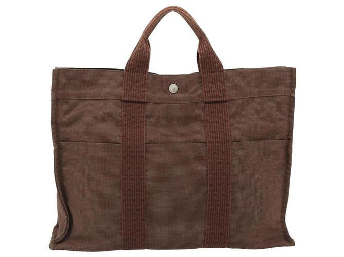 Hermès Bolso HERMES Fourre Tout MM Canvas Marrón Plata Auth 181710 Castaño - vista 13