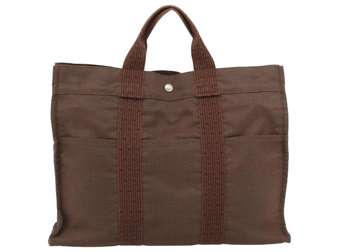 Hermès Bolso HERMES Fourre Tout MM Canvas Marrón Plata Auth 181710 Castaño - vista 2