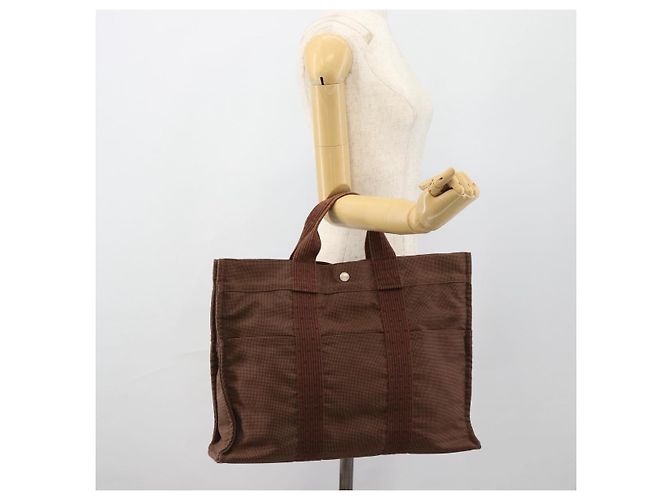 Hermès Bolso HERMES Fourre Tout MM Canvas Marrón Plata Auth 181710 Castaño - vista 20