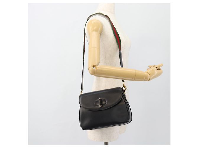 Borsa a Spalla GUCCI Web Sherry Line Pelle Nero Oro Rosso Auth 182780A D'oro - vista 23