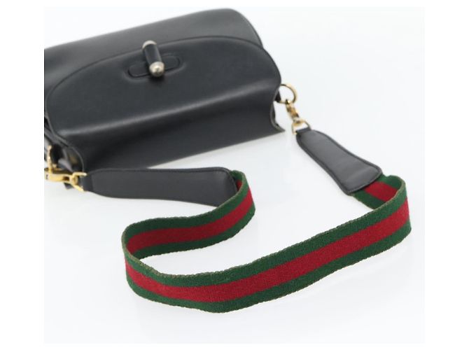 Borsa a Spalla GUCCI Web Sherry Line Pelle Nero Oro Rosso Auth 182780A D'oro - vista 7