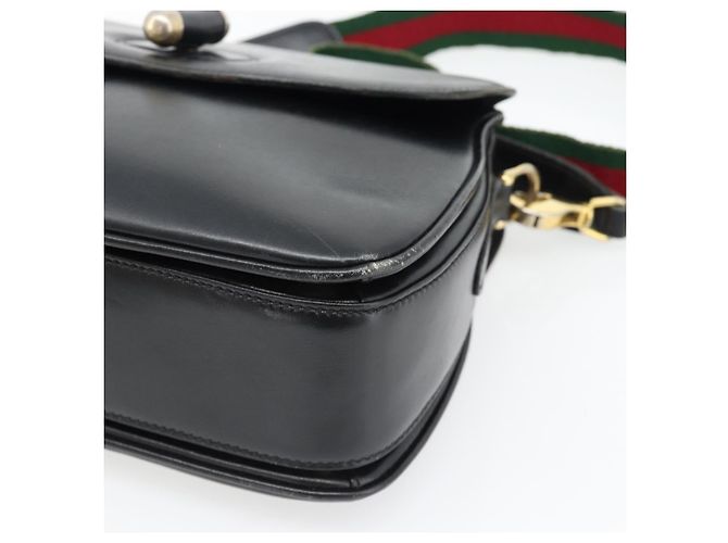 Borsa a Spalla GUCCI Web Sherry Line Pelle Nero Oro Rosso Auth 182780A D'oro - vista 9