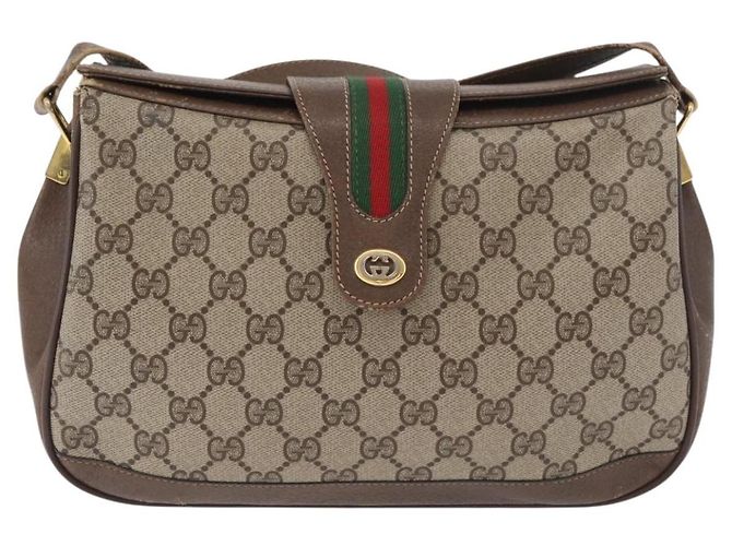 Borsa GUCCI GG Supreme Web Sherry Line PVC Beige Oro 116 02 076 Auth 182380 D'oro - vista 13