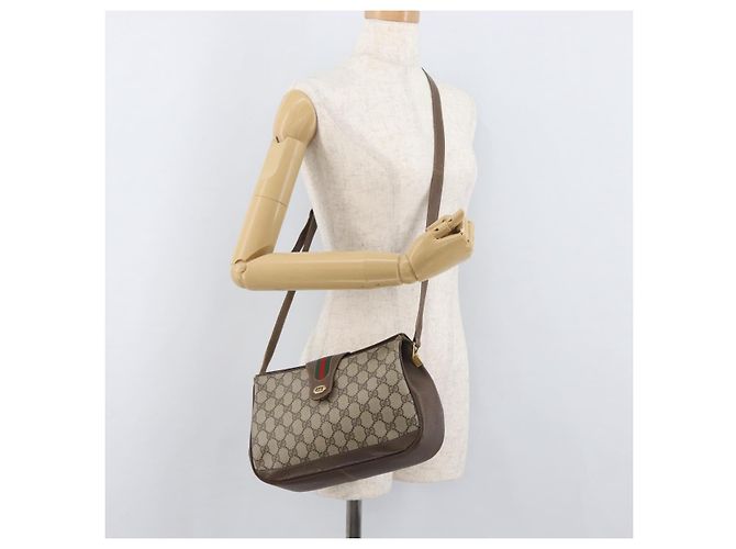 Borsa GUCCI GG Supreme Web Sherry Line PVC Beige Oro 116 02 076 Auth 182380 D'oro - vista 25