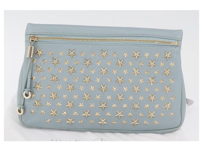Clutch Jimmy Choo in pelle azzurro chiaro e oro Auth BA13172 D'oro Blu chiaro - vista 12