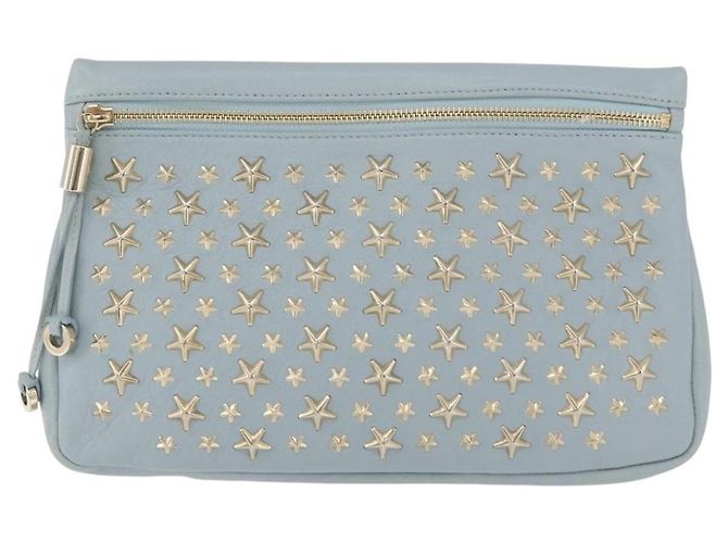 Clutch Jimmy Choo in pelle azzurro chiaro e oro Auth BA13172 D'oro Blu chiaro - vista 13