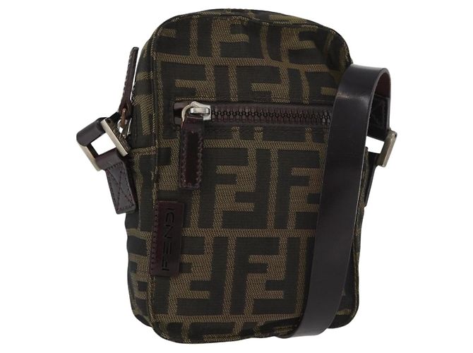 Borsa a Spalla FENDI Zucca Canvas Nero Marrone Autentica 182292V - vista 13