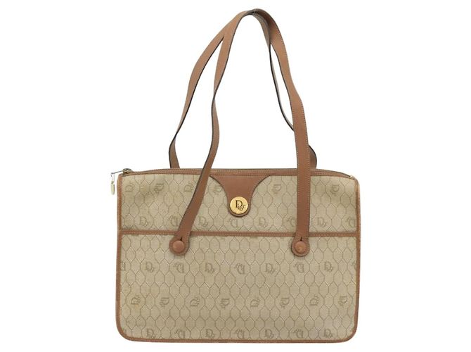 Borsa Christian Dior Honeycomb Canvas PVC Beige Oro Auth 171254 D'oro - vista 13