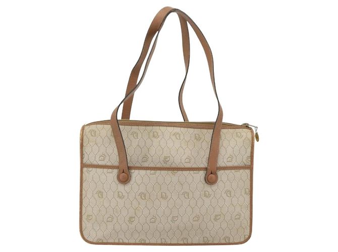 Borsa Christian Dior Honeycomb Canvas PVC Beige Oro Auth 171254 D'oro - vista 2