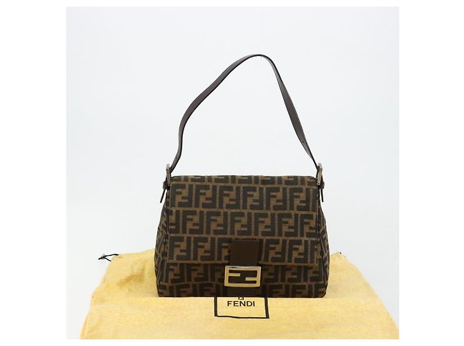 FENDI Zucca Canvas Mamma Baguette Shoulder Bag Black Brown Auth 182028SAM Marrone Nero - vista 12