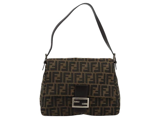 FENDI Zucca Canvas Mamma Baguette Shoulder Bag Black Brown Auth 182028SAM Marrone Nero - vista 13