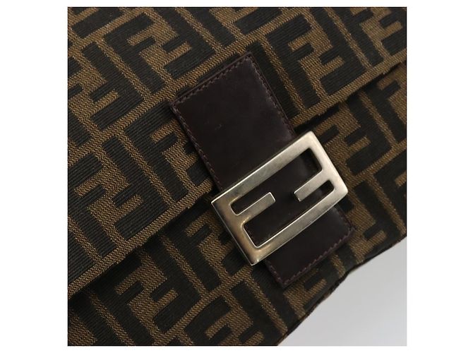 FENDI Zucca Canvas Mamma Baguette Shoulder Bag Black Brown Auth 182028SAM Marrone Nero - vista 19
