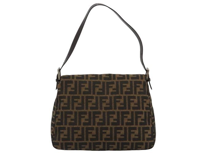 FENDI Zucca Canvas Mamma Baguette Shoulder Bag Black Brown Auth 182028SAM Marrone Nero - vista 2