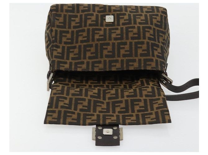 FENDI Zucca Canvas Mamma Baguette Shoulder Bag Black Brown Auth 182028SAM Marrone Nero - vista 20