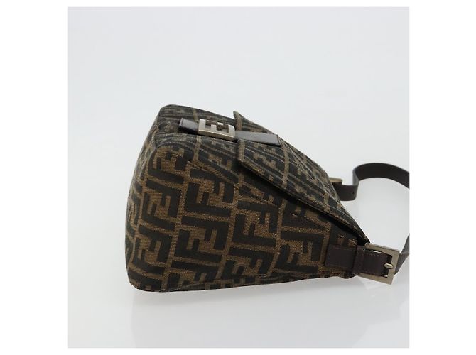 FENDI Zucca Canvas Mamma Baguette Shoulder Bag Black Brown Auth 182028SAM Marrone Nero - vista 3