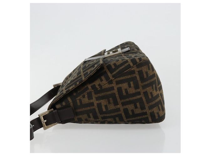 FENDI Zucca Canvas Mamma Baguette Shoulder Bag Black Brown Auth 182028SAM Marrone Nero - vista 4