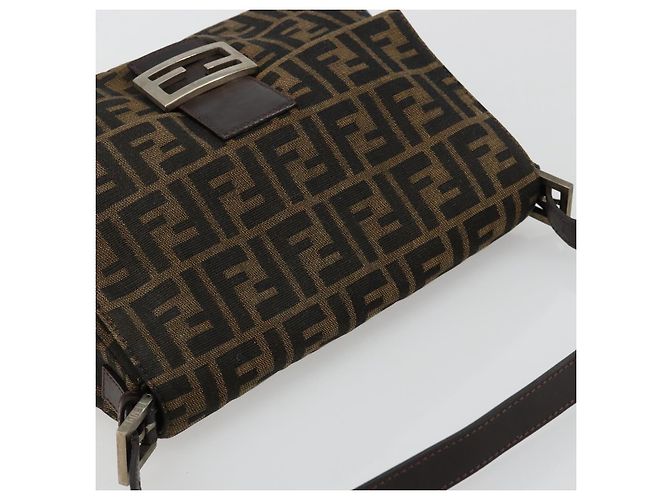 FENDI Zucca Canvas Mamma Baguette Shoulder Bag Black Brown Auth 182028SAM Marrone Nero - vista 6