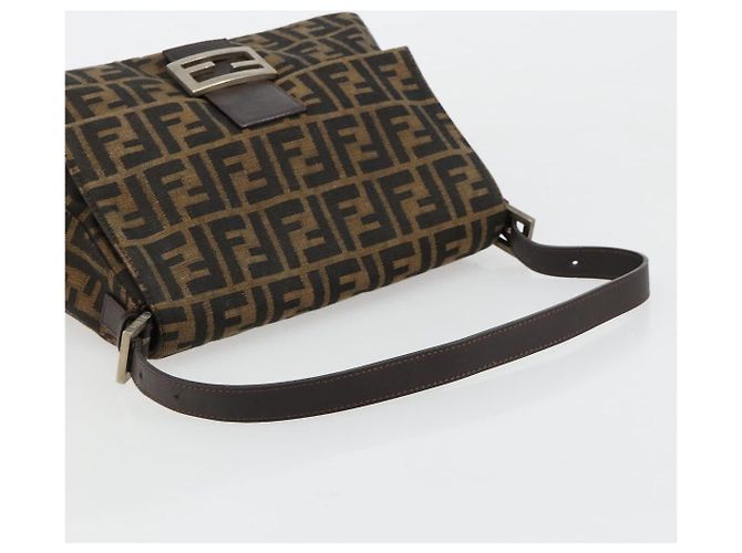 FENDI Zucca Canvas Mamma Baguette Shoulder Bag Black Brown Auth 182028SAM Marrone Nero - vista 7