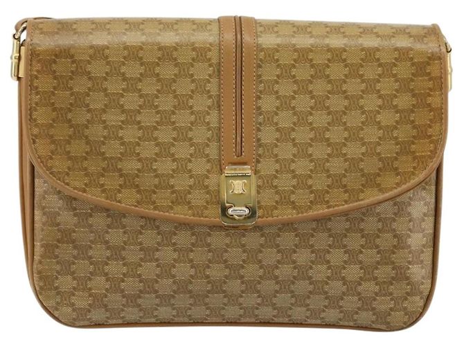 16 Céline Bolsa de Ombro CELINE Macadam Canvas PVC Bege Ouro Auth 181725 Dourado - vista 13