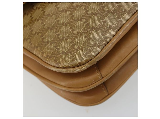 16 Céline Bolsa de Ombro CELINE Macadam Canvas PVC Bege Ouro Auth 181725 Dourado - vista 14
