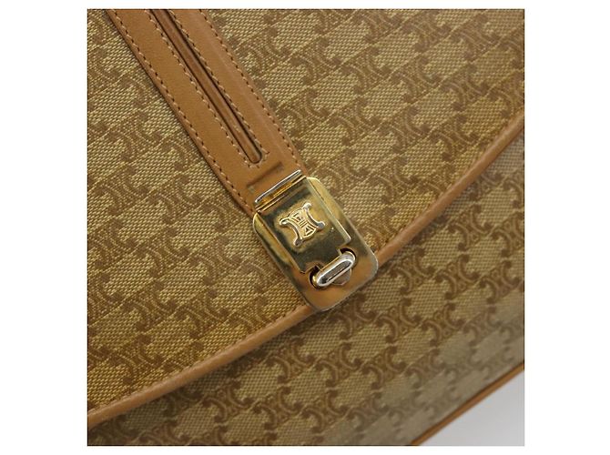 16 Céline Bolsa de Ombro CELINE Macadam Canvas PVC Bege Ouro Auth 181725 Dourado - vista 17