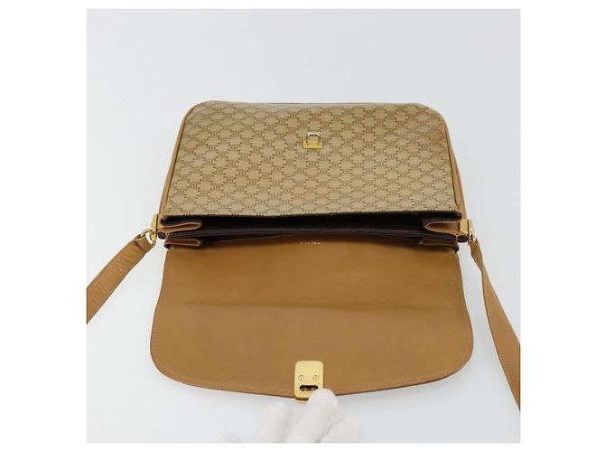 16 Céline Bolsa de Ombro CELINE Macadam Canvas PVC Bege Ouro Auth 181725 Dourado - vista 18
