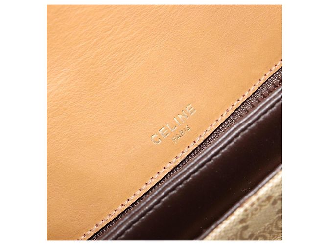 16 Céline Bolsa de Ombro CELINE Macadam Canvas PVC Bege Ouro Auth 181725 Dourado - vista 19