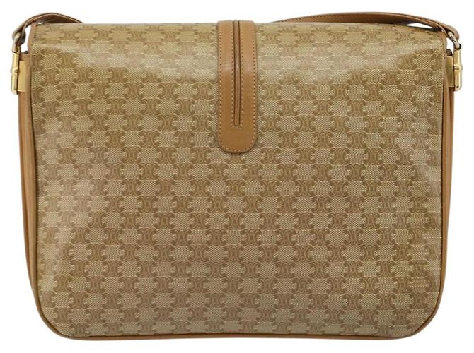 16 Céline Bolsa de Ombro CELINE Macadam Canvas PVC Bege Ouro Auth 181725 Dourado - vista 2