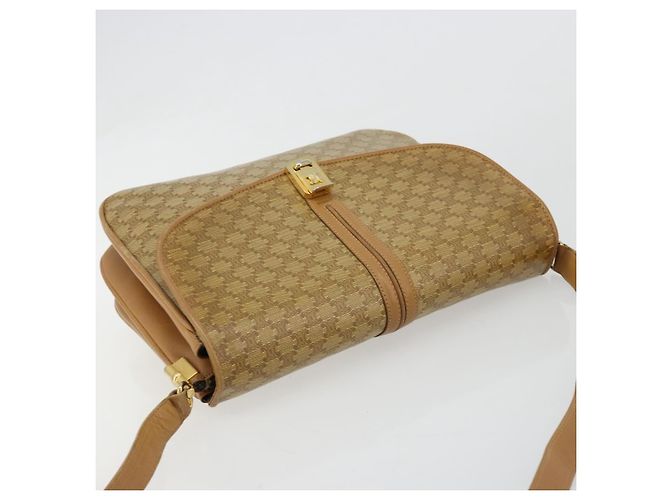 16 Céline Bolsa de Ombro CELINE Macadam Canvas PVC Bege Ouro Auth 181725 Dourado - vista 6