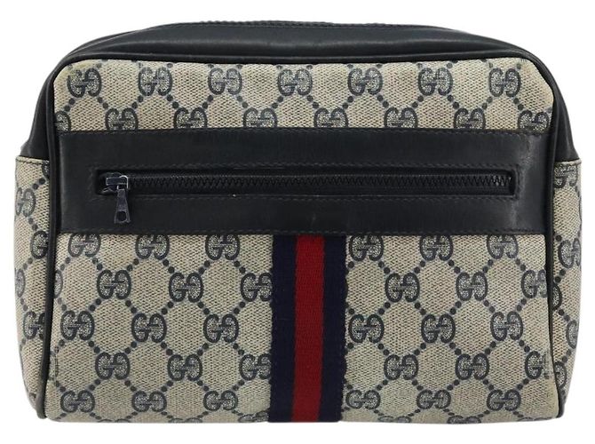 Clutch GUCCI GG Supreme Sherry Line PVC Blu Navy Rosso Auth 182400 - vista 13