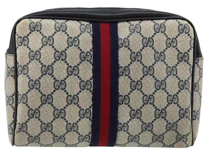 Clutch GUCCI GG Supreme Sherry Line PVC Blu Navy Rosso Auth 182400 - vista 2