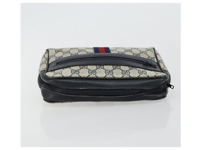 Clutch GUCCI GG Supreme Sherry Line PVC Blu Navy Rosso Auth 182400 - vista 5