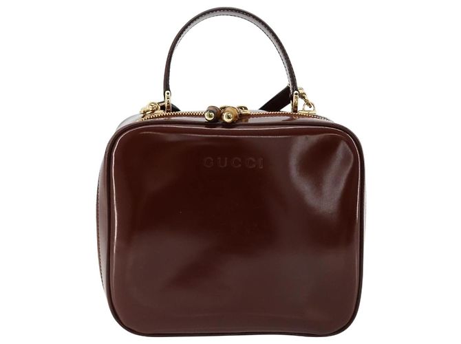 Borsa Vanity GUCCI Bamboo in pelle vernice 2way Marrone Oro Auth 180051 D'oro - vista 13