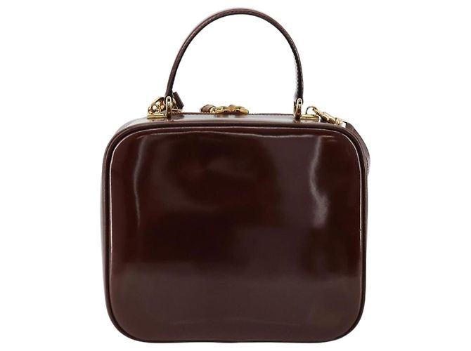 Borsa Vanity GUCCI Bamboo in pelle vernice 2way Marrone Oro Auth 180051 D'oro - vista 2