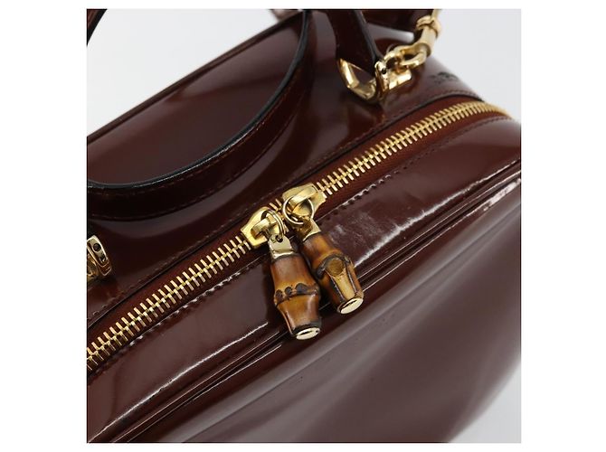 Borsa Vanity GUCCI Bamboo in pelle vernice 2way Marrone Oro Auth 180051 D'oro - vista 20