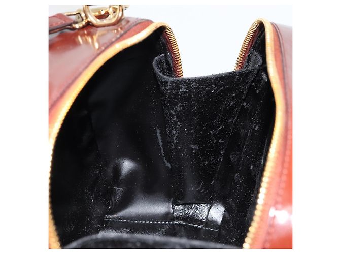 Borsa Vanity GUCCI Bamboo in pelle vernice 2way Marrone Oro Auth 180051 D'oro - vista 21