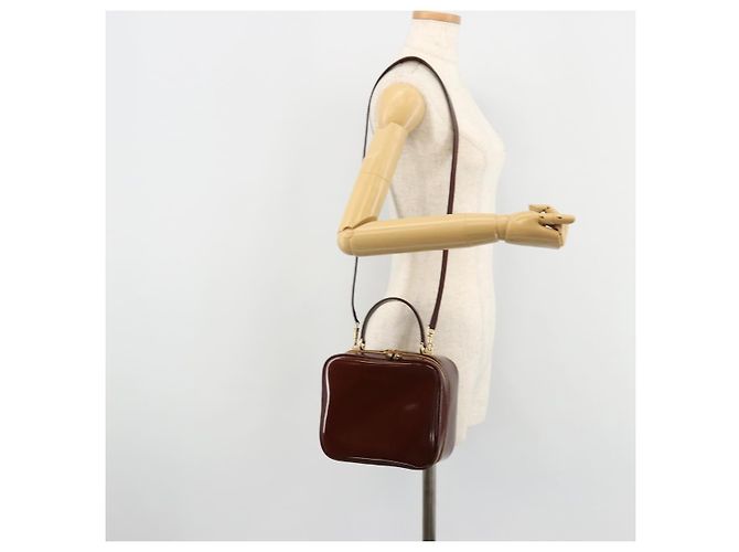 Borsa Vanity GUCCI Bamboo in pelle vernice 2way Marrone Oro Auth 180051 D'oro - vista 24
