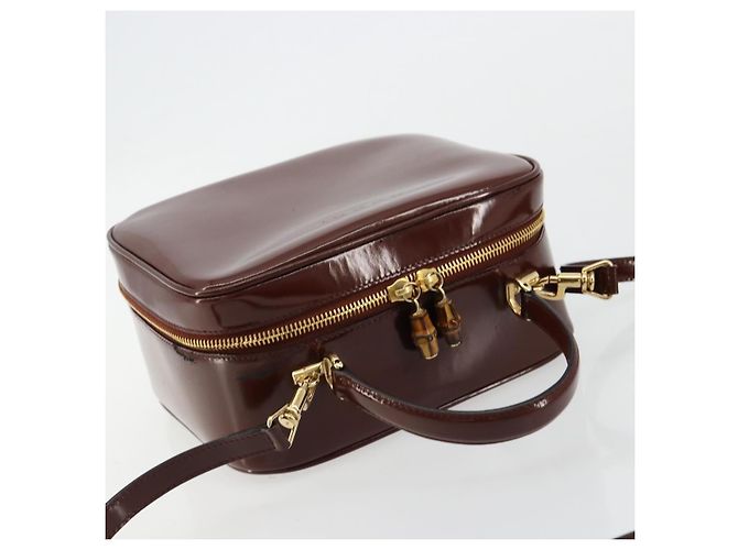 Borsa Vanity GUCCI Bamboo in pelle vernice 2way Marrone Oro Auth 180051 D'oro - vista 6