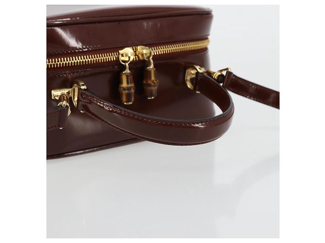 Borsa Vanity GUCCI Bamboo in pelle vernice 2way Marrone Oro Auth 180051 D'oro - vista 7
