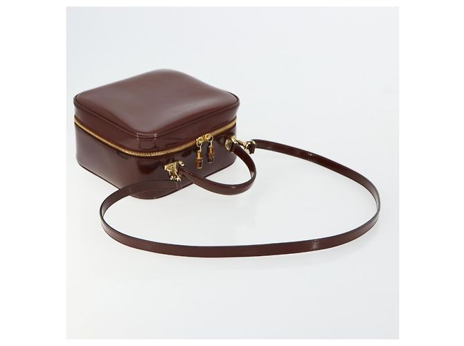 Borsa Vanity GUCCI Bamboo in pelle vernice 2way Marrone Oro Auth 180051 D'oro - vista 8
