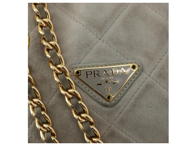 Borsa a Spalla con Catena PRADA in Scamosciato Grigio e Oro Auth bs35411 Marrone D'oro - vista 17