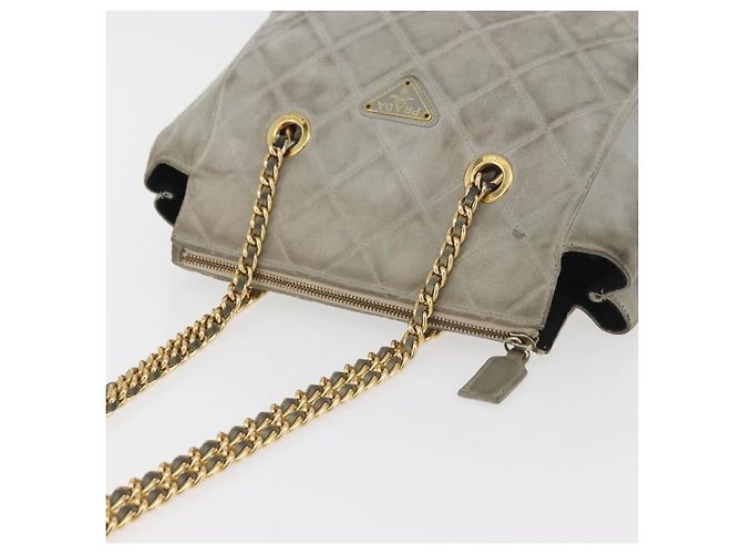 Borsa a Spalla con Catena PRADA in Scamosciato Grigio e Oro Auth bs35411 Marrone D'oro - vista 6