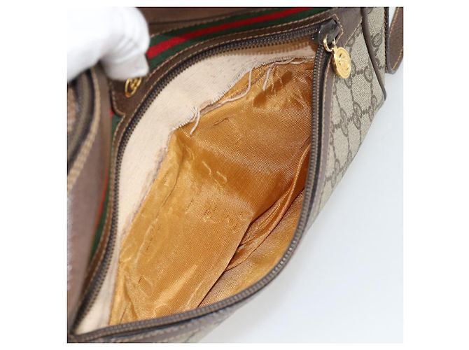 Borsa GUCCI GG Supreme Web Sherry Line PVC Beige Oro 001 113 6472 Auth 182533 D'oro - vista 10