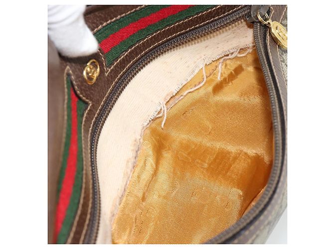 Borsa GUCCI GG Supreme Web Sherry Line PVC Beige Oro 001 113 6472 Auth 182533 D'oro - vista 11