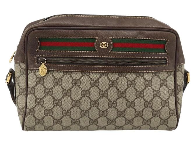 Borsa GUCCI GG Supreme Web Sherry Line PVC Beige Oro 001 113 6472 Auth 182533 D'oro - vista 13