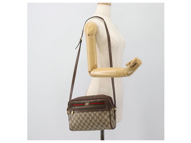 Borsa GUCCI GG Supreme Web Sherry Line PVC Beige Oro 001 113 6472 Auth 182533 D'oro - vista 25