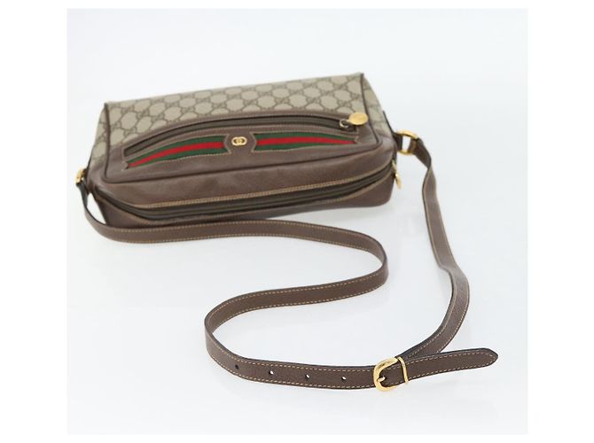 Borsa GUCCI GG Supreme Web Sherry Line PVC Beige Oro 001 113 6472 Auth 182533 D'oro - vista 7