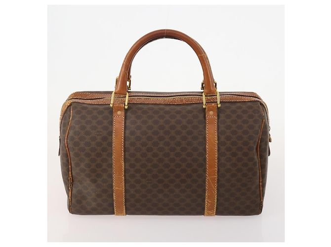 Céline Borsa Boston CELINE in tela Macadam e pelle PVC 3 Set Marrone Auth mr2452 - vista 10